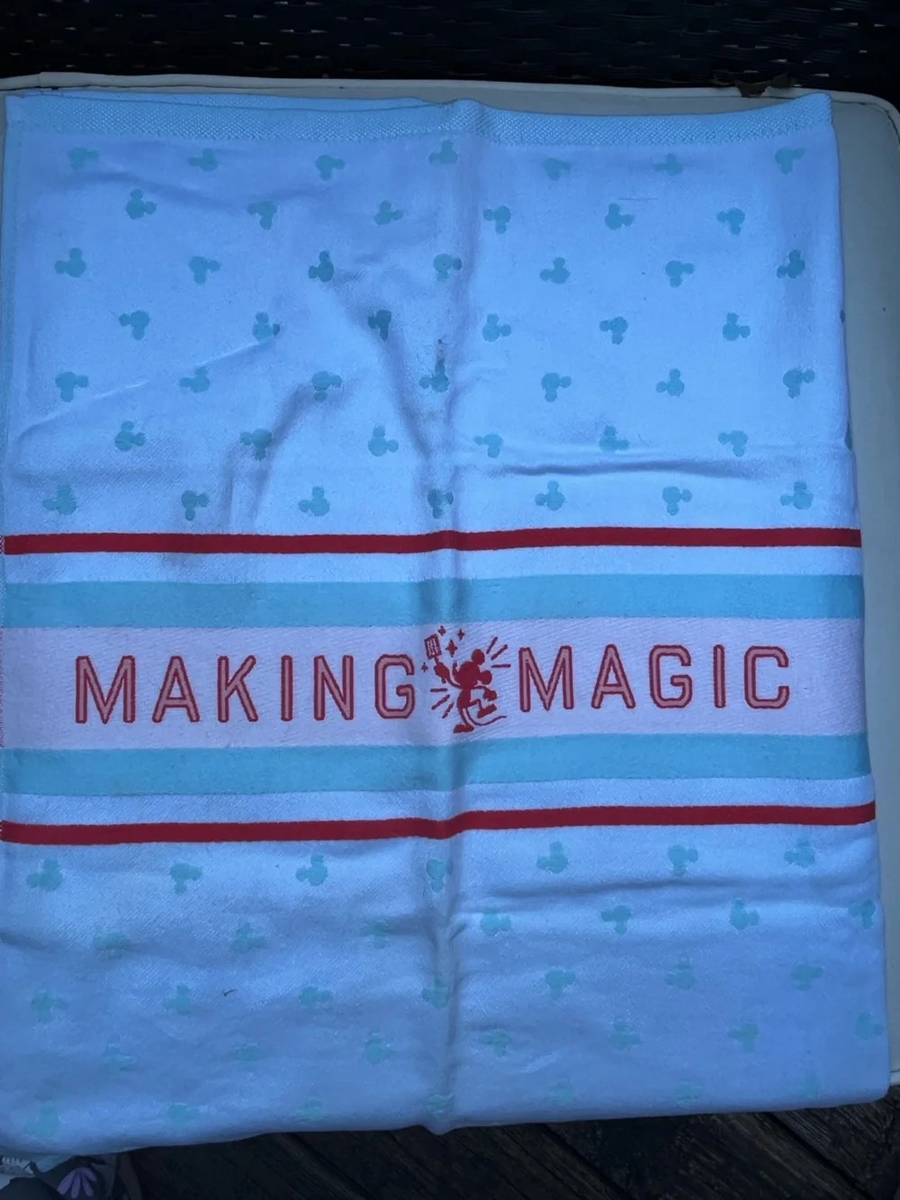 Disney 'Making Magic' Kitchen Towel in White, Red, and Light Blue